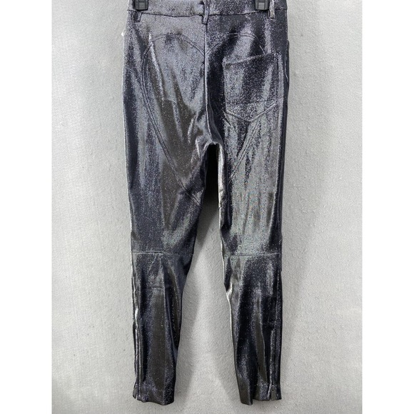 AREA Leggings Womens Size 6 Metallic Moto-knee Leggings In Silver Zip Leg Club - Picture 11 of 16